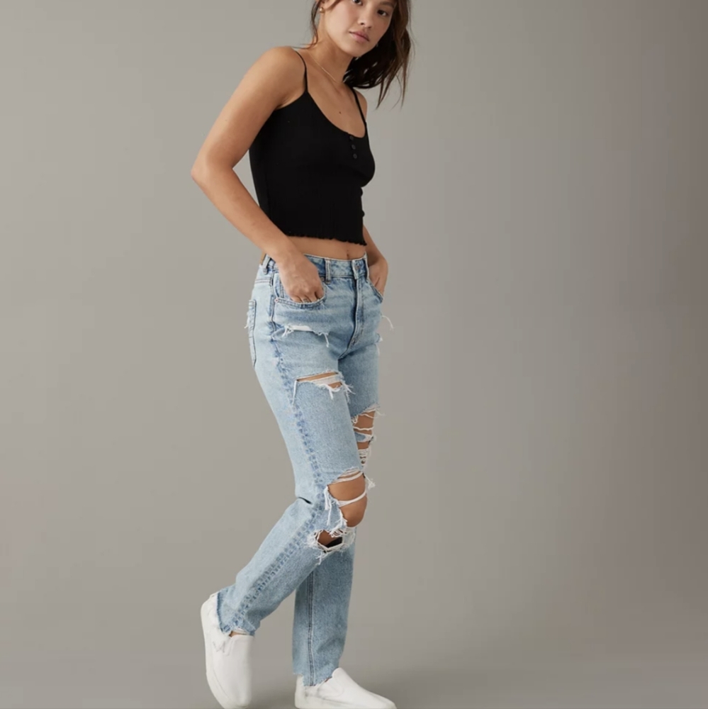 American eagle mom jeans destroyed with back of thigh slit - Picture 2 of 16